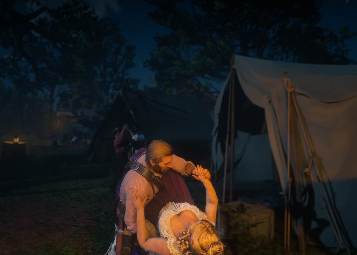 ChelseaLizzz's tweet photo. Okayy, I know it is probably an unpopular opinion, but hear me out: Arthur &amp; Karen from RDR2 would have made the cutest couple! Their banter and chemistry were just too adorable to ignore! 🥺💜

Arthur Morgan &amp; Karen Jones | Dancing at Camp
Red Dead Redemption 2 | @RockstarGames https://t.co/SB1gNqjKTZ