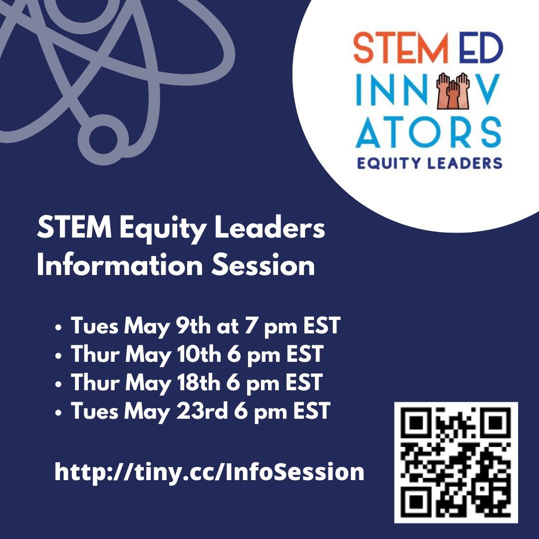 Join a the next cohort of #EquityLeaders, a transformative community of practice geared towards designing for STEM belonging. New cohorts launching in June and August.

Attend an info session to learn more. tiny.cc/InfoSession

#STEMeducation #Equity #designthinking #ngsschat