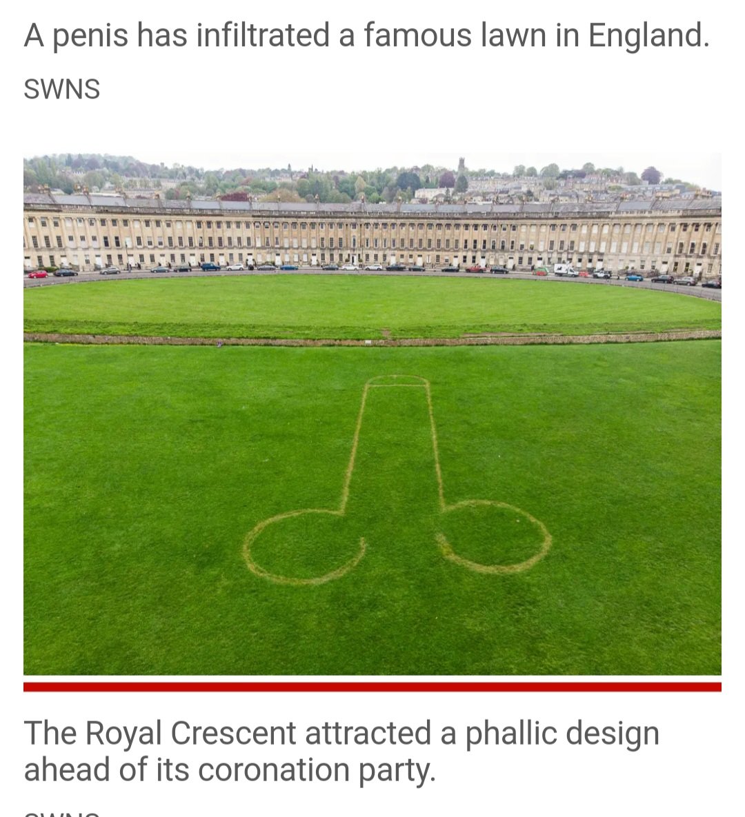 TCC_Grouchy's tweet photo. Look! Somebody mowed a giant dick into the lawn at Westminster Abbey to celebrate a giant dick being coronated this weekend. https://t.co/FPV5jkM7q6