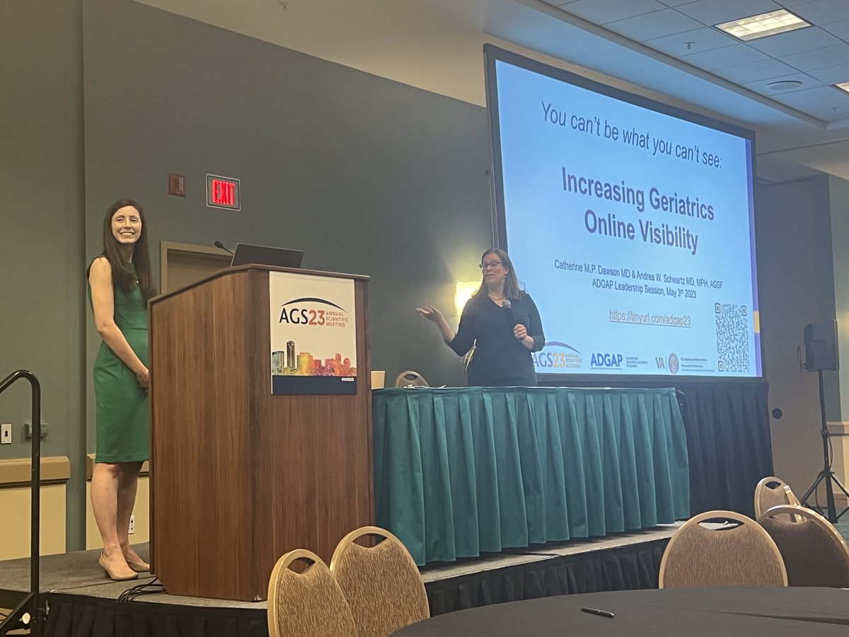 LindaP_MD_'s tweet photo. So proud of my amazing sister🌟Dr. Katie @DawsonGeriMedEd & extraordinary mentor 🌟Dr. Andrea Schwartz presenting their work on the importance of online geriatrics visibility on medical school websites. We can’t BE what we can’t SEE!🕵🏻♀️ #AGS23 @AmerGeriatrics #GRECC @BUGeriatrics https://t.co/8ob8R7wq89