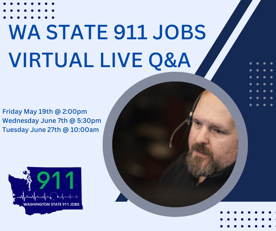 The Washington State 911 Jobs is hosting three virtual LIVE recruitment events as the next phase of state-wide recruiting efforts.

Each session will be approximately 1.5 hours long and will start with a 15-20 min overview of what the job entails.  #

waapconena.org/event/911jobsv…
