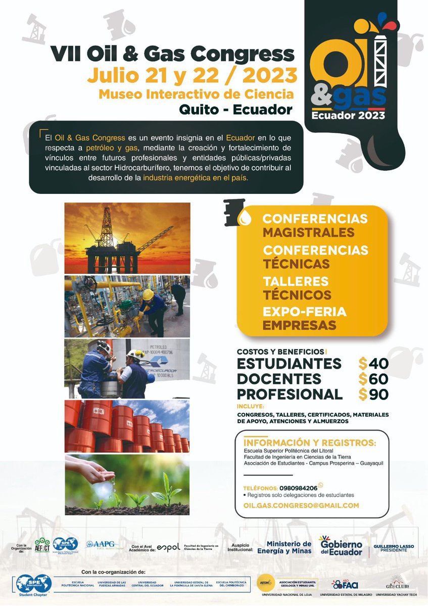Es hora de marcar tus calendarios y prepararte para el 𝗩𝗜𝗜 𝗢𝗶𝗹 𝗮𝗻𝗱 𝗚𝗮𝘀 𝗖𝗼𝗻𝗴𝗿𝗲𝘀𝘀 𝗮𝗻𝗱 𝗘𝘅𝗽𝗼 𝟮𝟬𝟮𝟯 en la hermosa ciudad de Quito. Este evento único se llevará a cabo los días 21 𝘺 22 𝘥𝘦 𝘫𝘶𝘭𝘪𝘰. 👷🏻‍♀️🗓️🛢️👷🏻‍♂️ 🎉