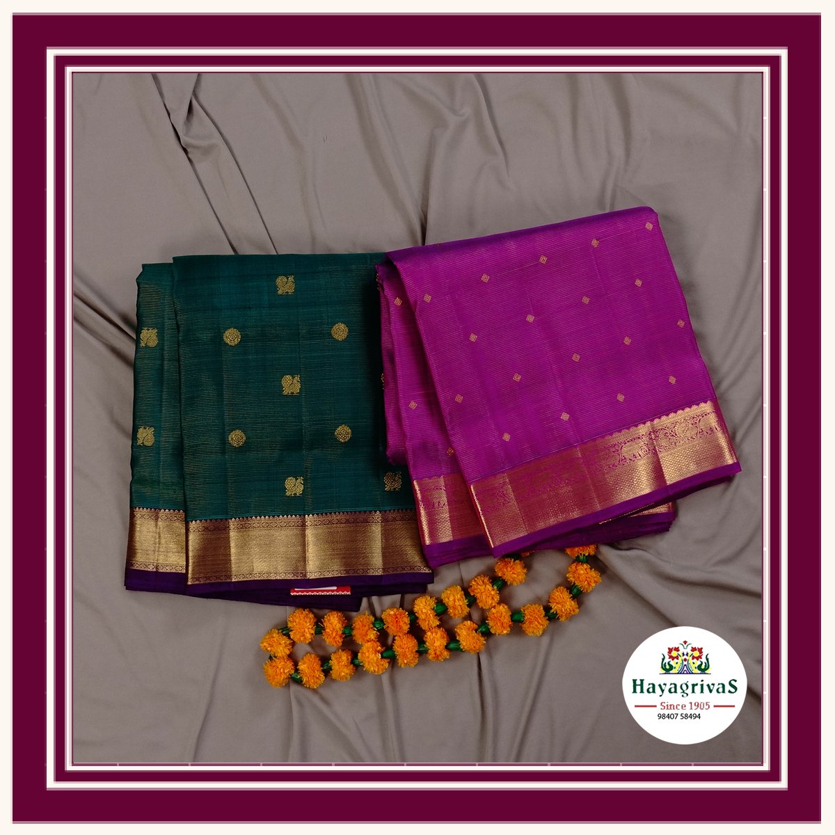 Long time no #9yards on feed! Here are two stunningly Gorgeous #10yards with such lovely butta on them!! 
To book call 9840758494 or visit hayagrivassilkhouse.com
#madisar #madisarmami #tambrahm #tambramwedding #nauvari #9yardsofelegance #10yards #silksaree #handloom #kanchi