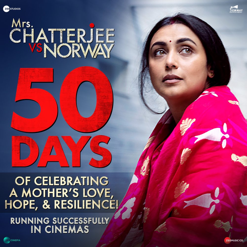 50 days of Mrs. Chatterjee Vs Norway running successfully in cinemas! Thank you all for the love and support that you have shown for Debika’s fight.💙 
Don’t miss out on this incredible story!

#MrsChatterjeeVsNorway
in cinemas, book your tickets now.

🔗- linktr.ee/MCVN_BookTicke…