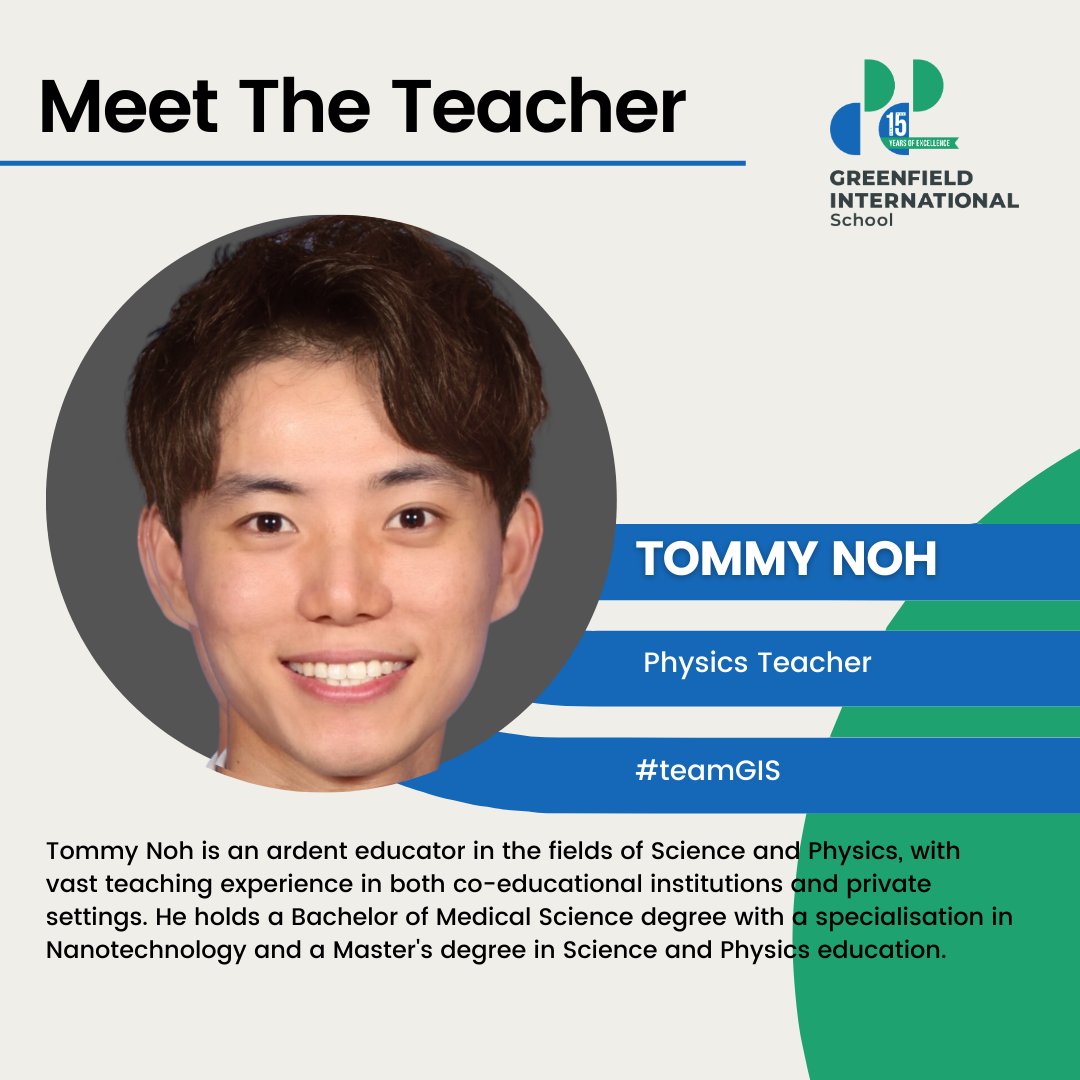 GreenfieldIntS's tweet photo. Welcome to #teamGIS, Mr Tommy Noh. Tommy will be taking on the role of Physics teacher starting August 2023. He has vast teaching experience in his native Australia and eagerly anticipates the opportunity to embrace the diverse culture of Dubai.
#behappybeGIS
@Taaleem https://t.co/gRj836tcHA