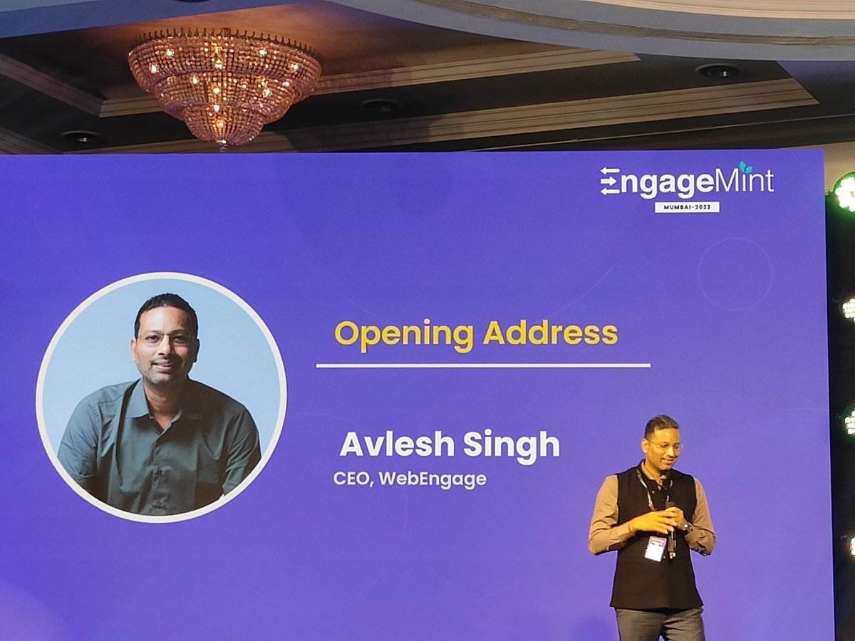 augvcor's tweet image. In his opening speech, @avlesh  welcomes a full house to the 5th edition of @WebEngage  #EngageMint2023 @TajLandsEnd