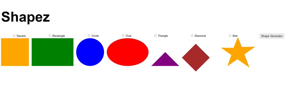 SeaFilmz's tweet image. Worked on Day 1 of the #10DayWebBuild
- Learned more about creating shapes with CSS
- Created 7 different shapes
- Working on converting shapes to be generated when you click a button