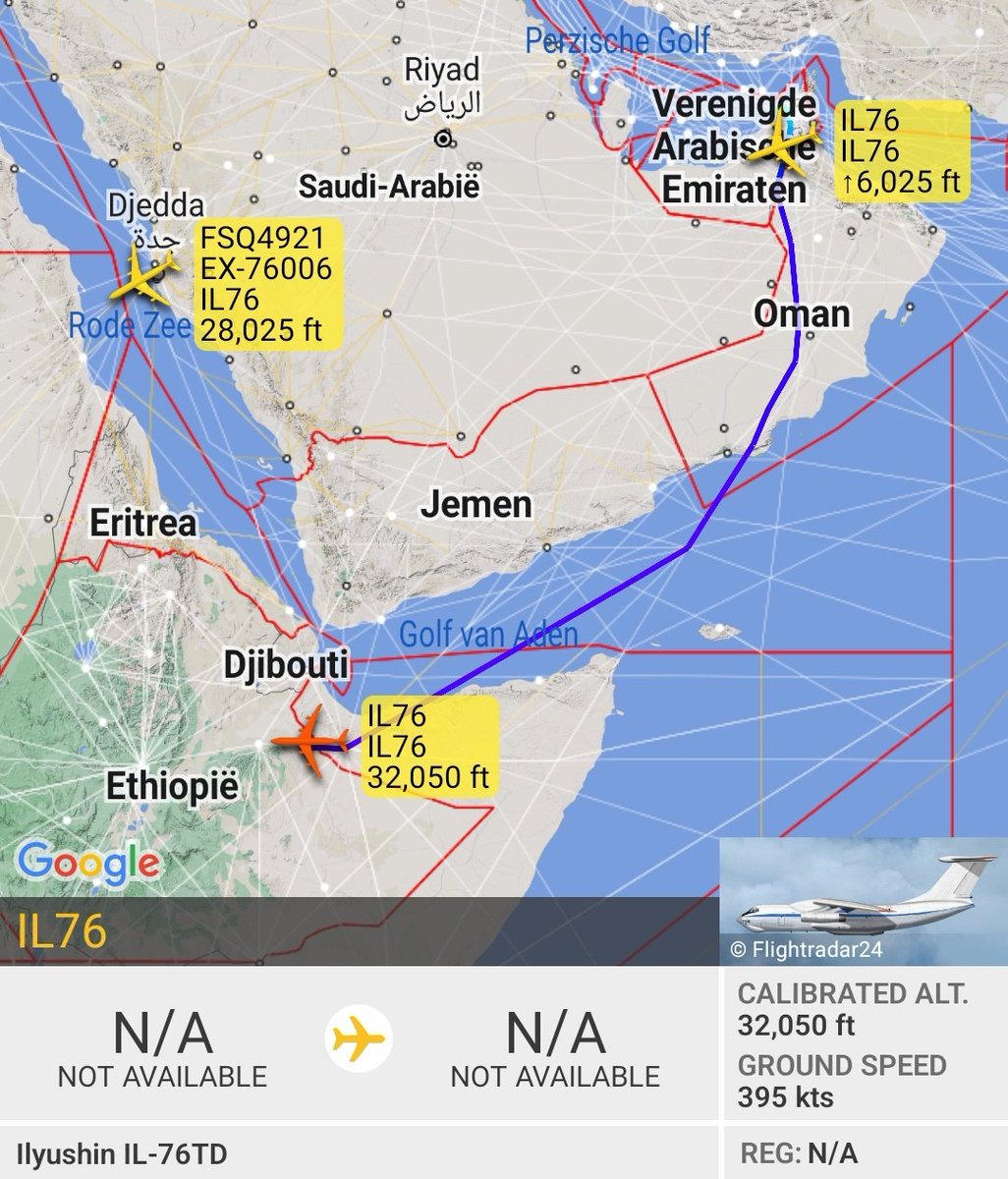 Gerjon_'s tweet photo. Two more Il-76s took off from the 🇦🇪UAE last night: "Fly Sky Airlines" Ilyushin Il-76TD reg. 🇰🇬EX-76006 #FSQ4921 is crossing into 🇸🇩Sudan and "Sapsan Airline" 🇰🇬EX-76007 #KBG4701  just entered 🇪🇹Ethiopia. https://t.co/5BZx4dsZHt