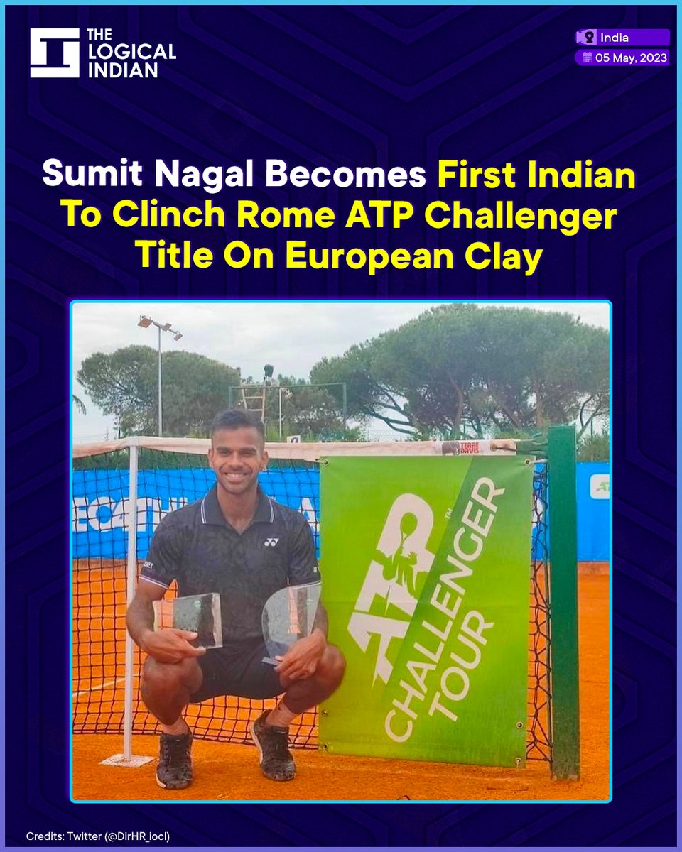 LogicalIndians's tweet photo. Sumit Nagal makes sporting history by becoming the first Indian man to win an ATP Challenger on European Clay. The Indian tennis player won the ATP 75 Rome Challenger by defeating Jesper De Jong (6-3,6-2).
#SumitNagal #tennisworld #FirstIndian #europeanclay @nagalsumit https://t.co/0hm8syAvPH