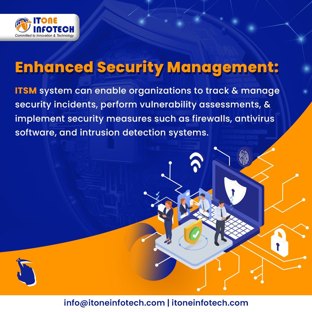 itoneinfotech's tweet photo. IT Service Management (ITSM) &amp; security are closely linked, as ITSM can play a crucial role in ensuring IT security &amp; compliance, and in managing security risks &amp; preventing cyber threats.

Mail at info@itoneinfotech.com to know how we can help you manage your IT security needs. https://t.co/X8o3ahXnKo