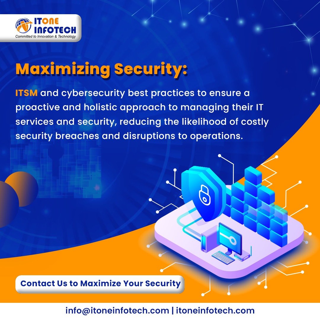 itoneinfotech's tweet photo. IT Service Management (ITSM) &amp; security are closely linked, as ITSM can play a crucial role in ensuring IT security &amp; compliance, and in managing security risks &amp; preventing cyber threats.

Mail at info@itoneinfotech.com to know how we can help you manage your IT security needs. https://t.co/X8o3ahXnKo