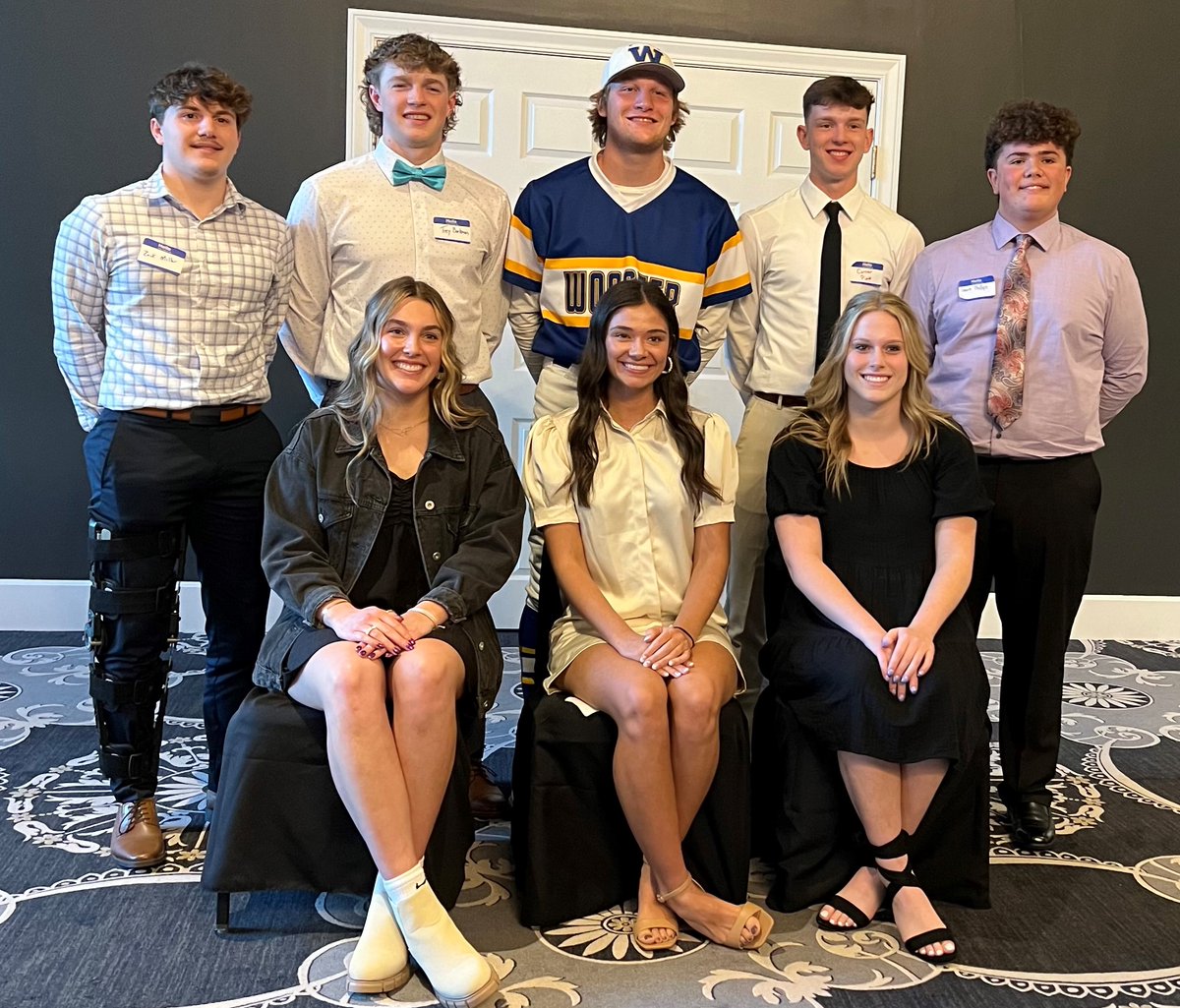 Congrats to the 2023 Roy Bates Scholarship winners: front L-R, Annabel Rodriguez, Chippewa; Ella Lunsford, Dalton; Averi Haley, Orrville; back, Zack Miller, Triway; Trey Barkman, Waynedale; Blake Bowen, Wooster; Carter Piatt, Smithville and Gavin Phillips, Northwestern. 1/2