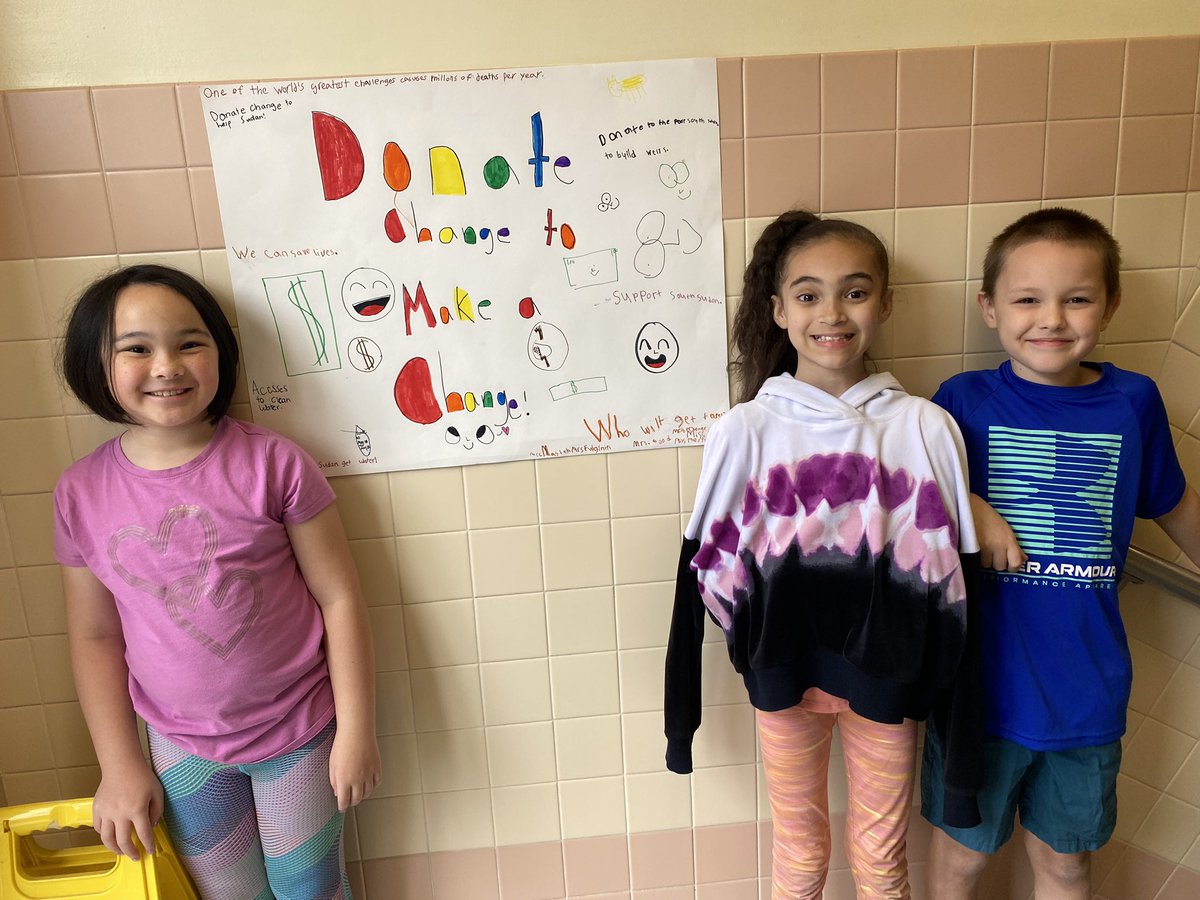 MrsPrudente's tweet photo. Donate change to make a change! 3rd grade is raising money to help get water to communities in South Sudan. Fill the jug of the teacher you’d like to see taped to the wall! Mr. Herbener has a strong lead! 
@Mr_Esbenshade @WaterforSoSudan @GoMounts #mountaineermoments #cleanwater https://t.co/HqaYPEME3k