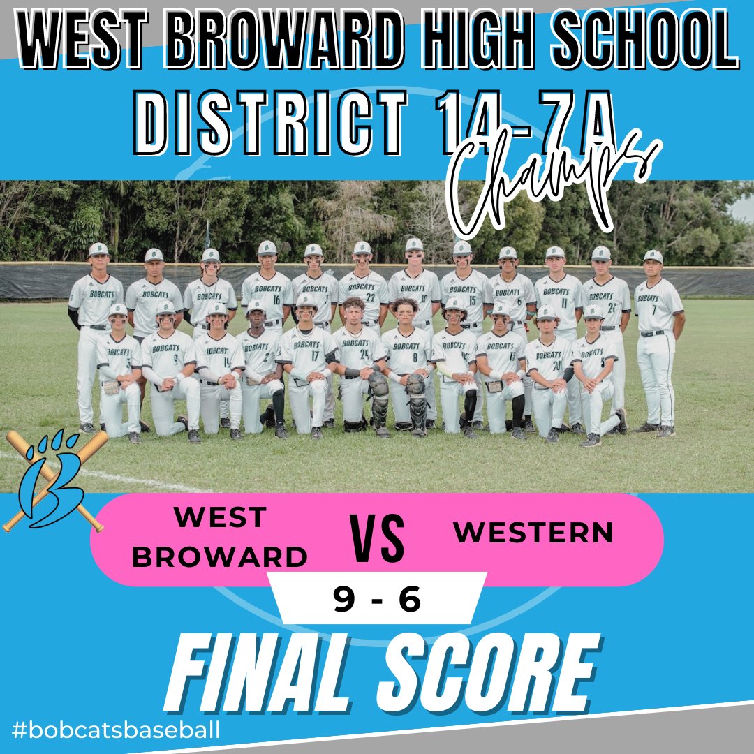 WBBASEBALL's tweet photo. Your Bobcats are District Champs!!!!
Congratulations Bobcats!!!! @WestBrowardHigh #bobcatsbaseball #springball2023⚾️ https://t.co/pSTpzdFxOy