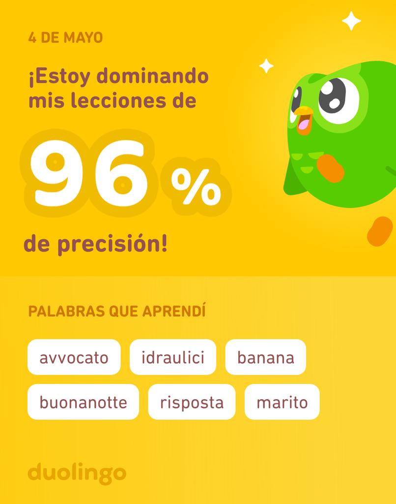 ¡Estoy aprendiendo italiano en Duolingo! Es gratis, divertido y efectivo.