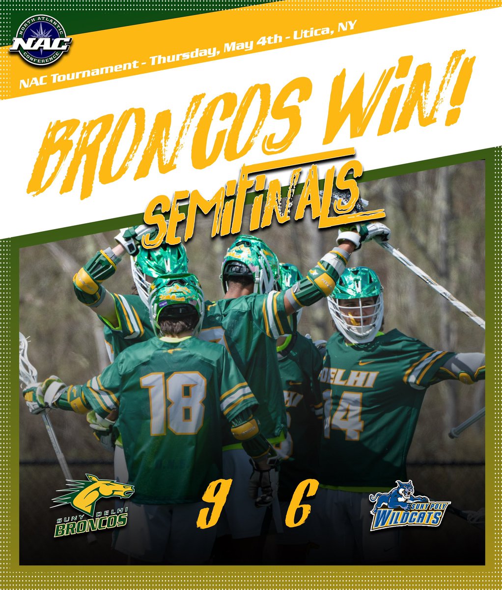 Huge win for <a href="/Delhilacrosse/">Delhi Men's Lacrosse</a> as they grab their first NAC playoff win and advance to the championship game at Maine Maritime on May 7th! #delhidrive #horsepower