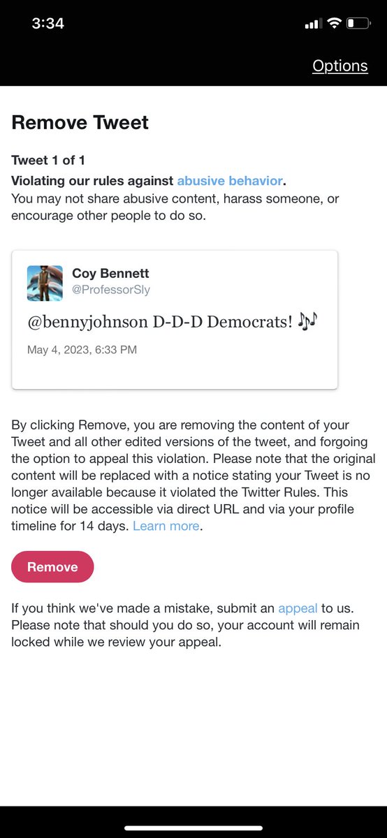 prohumanguy's tweet photo. Be carful of wrong-think, folks. Twitter just suspended an account for responding "Democrats [music emoji]" to a tweet. @twittersupport https://t.co/hXRGevhwtX