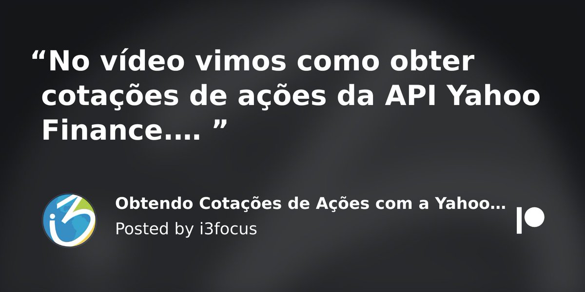 i3focus's tweet photo. No vídeo de hoje obtemos cotações de preços da Apple Inc. e conhecemos algumas funcões da biblioteca pandas.

https://t.co/ZV67TpPFJg https://t.co/Y68t04pv4V