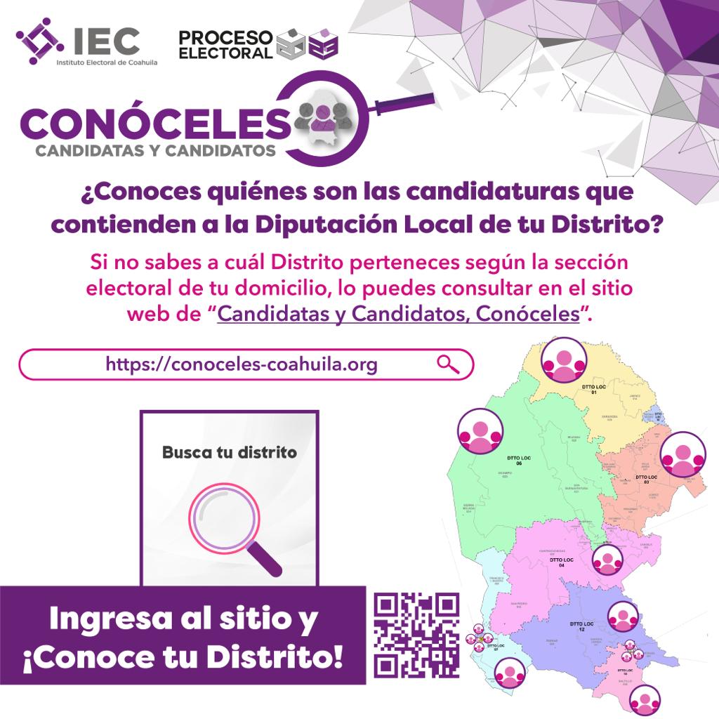 IEC_Coahuila's tweet photo. #IECInforma |
Conoce  🔎 los perfiles de las candidatas y candidatos a la Diputación Local de tu Distrito en el sistema "Candidatas y Candidatos, Conóceles" del @IEC_Coahuila. 

Ingresa en: https://t.co/ZMvhNsy2yQ

¡Hoy estamos a 31 días de los comicios! https://t.co/SXBdvSCQg6