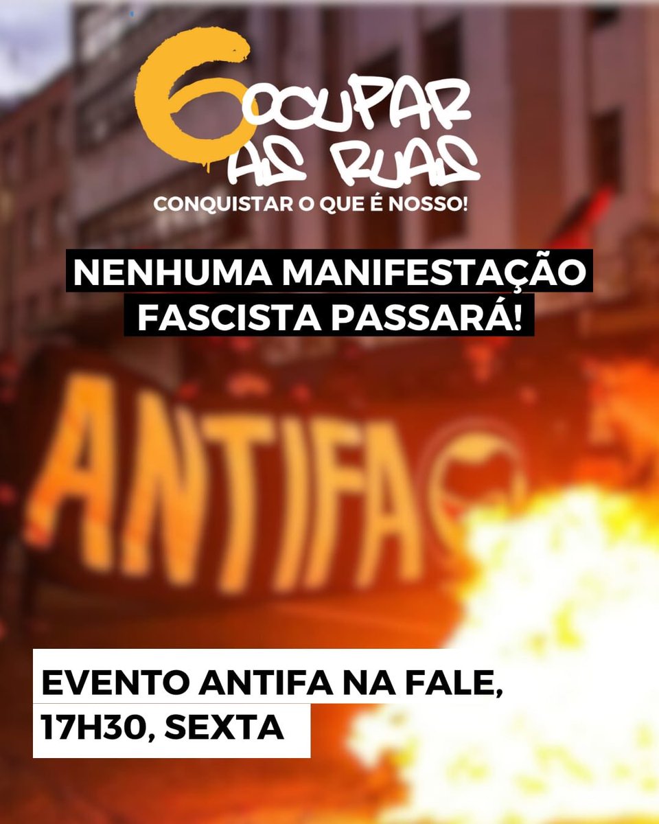 Durante a campanha do DCE temos recebido inúmeras denúncias de pichações e mensagens nazistas espalhadas pelos campi da UFMG. Essa situação é gravíssima e por isso convocamos um evento antifascista amanhã, às 17h30 na Faculdade de Letras.

Fascistas e nazistas não passarão! ✊🏾🔥