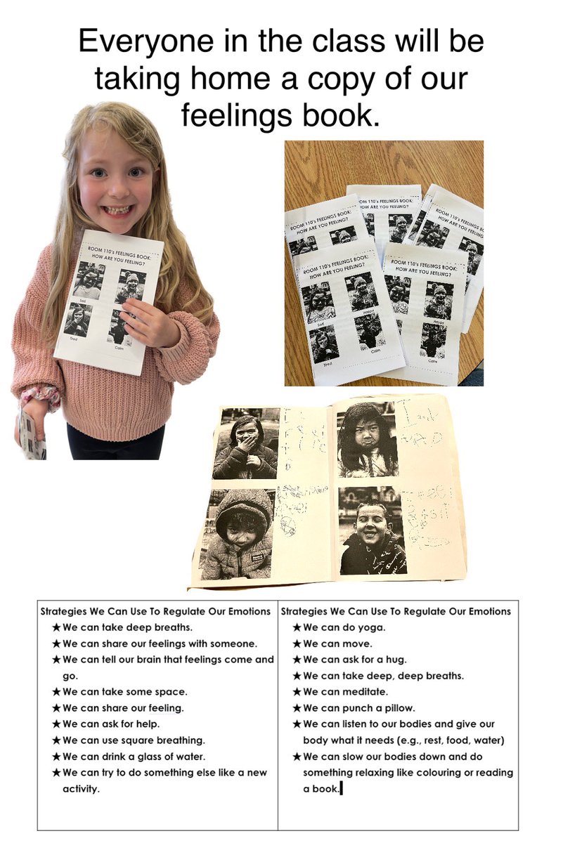 CreativeKindie's tweet photo. We have daily mindfulness sessions in Room 110 &amp; discuss emotions, sensations &amp; self-reg strategies. This CMHW we created a 📖 about feelings &amp; included strategies that help us regulate. We will bring it home 2 share with our families #tdsbcmhw2023 #howwedowellness #Kindergarten https://t.co/TFV0bxXGSO