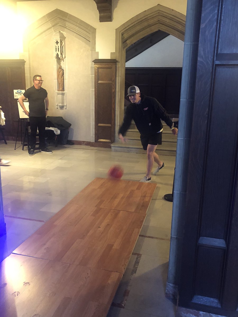 QCSGill's tweet photo. It was a good night for seniors!  Congratulations seniors!  First time bowling happened in the Admin Building.  @NotreDameOhio https://t.co/E36N7PORIP