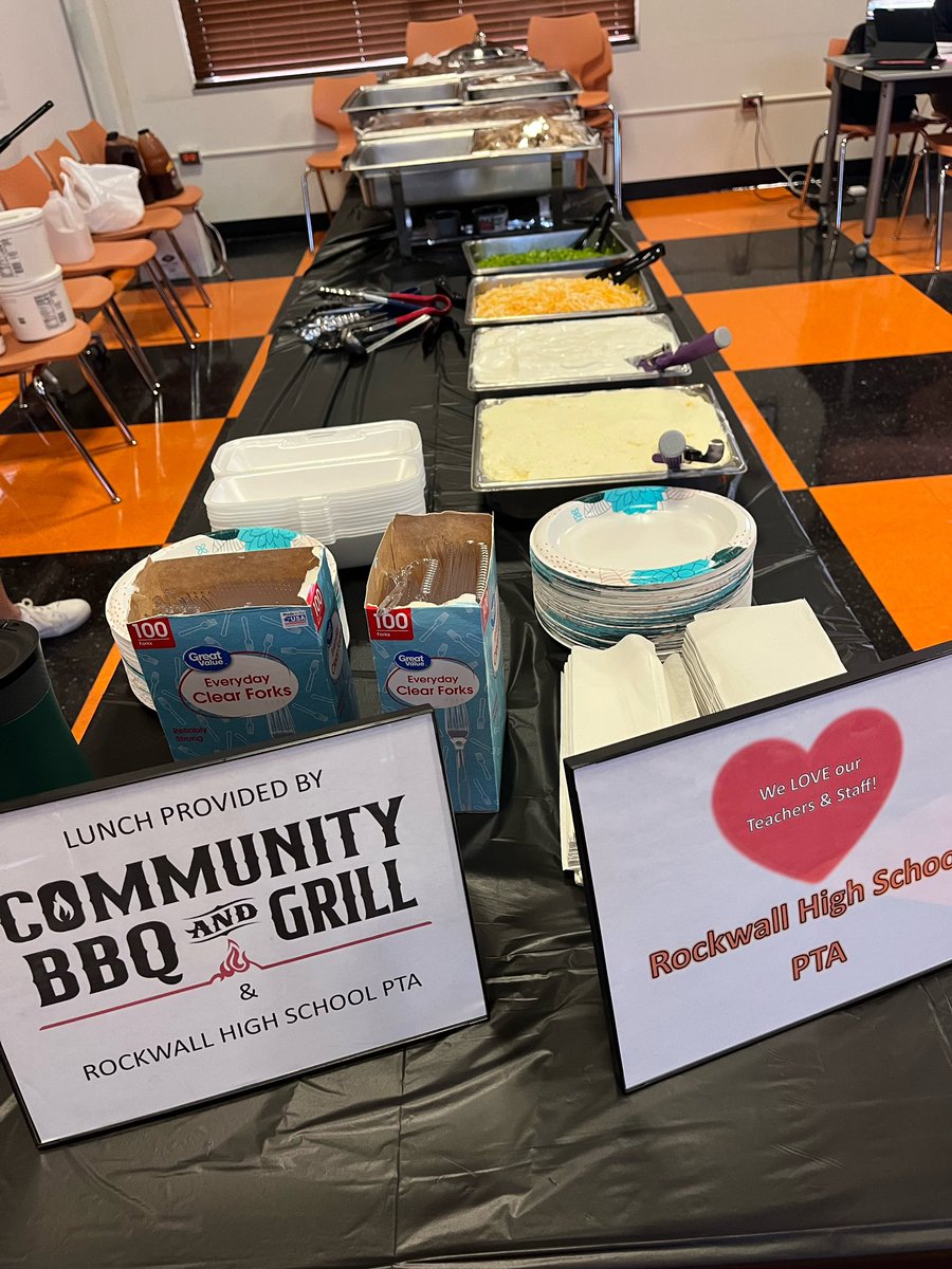 Rockwall High School PTO (@rhs_pta) on Twitter photo 🧡🍎🧡RHS teacher appreciation day hosted by the PTA and Community BBQ! 🧡🍎🧡
Thanks so much <a href="/Community/">Community</a> BBQ for providing a delicious potato bar with all the meat and sides for our amazing staff!! Thank you as well to our wonderful volunteers for your help and donations! 🧡🍎🧡RHS teacher appreciation day hosted by the PTA and Community BBQ! 🧡🍎🧡
Thanks so much <a href="/Community/">Community</a> BBQ for providing a delicious potato bar with all the meat and sides for our amazing staff!! Thank you as well to our wonderful volunteers for your help and donations!
