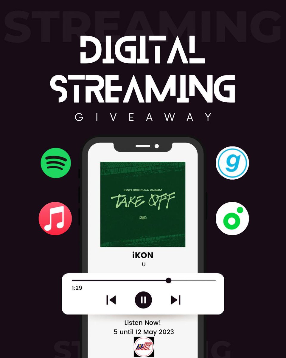 MYiKONICS's tweet photo. [DIGITAL STREAMING GIVEAWAY]

Let's join our Digital Streaming GA. Stream #iKON #U on Melon, Genie, Apple Music &amp; Spotify.

🇲🇾 2 Winners
🏆 1 Take Øff Album for each
⏰ End: 12 May, 10AM MYT

📍QRT &amp; make a thread SS of streaming proof
📍Shipping fee is not covered

@iKONIC_143 https://t.co/MqbhukS6y9