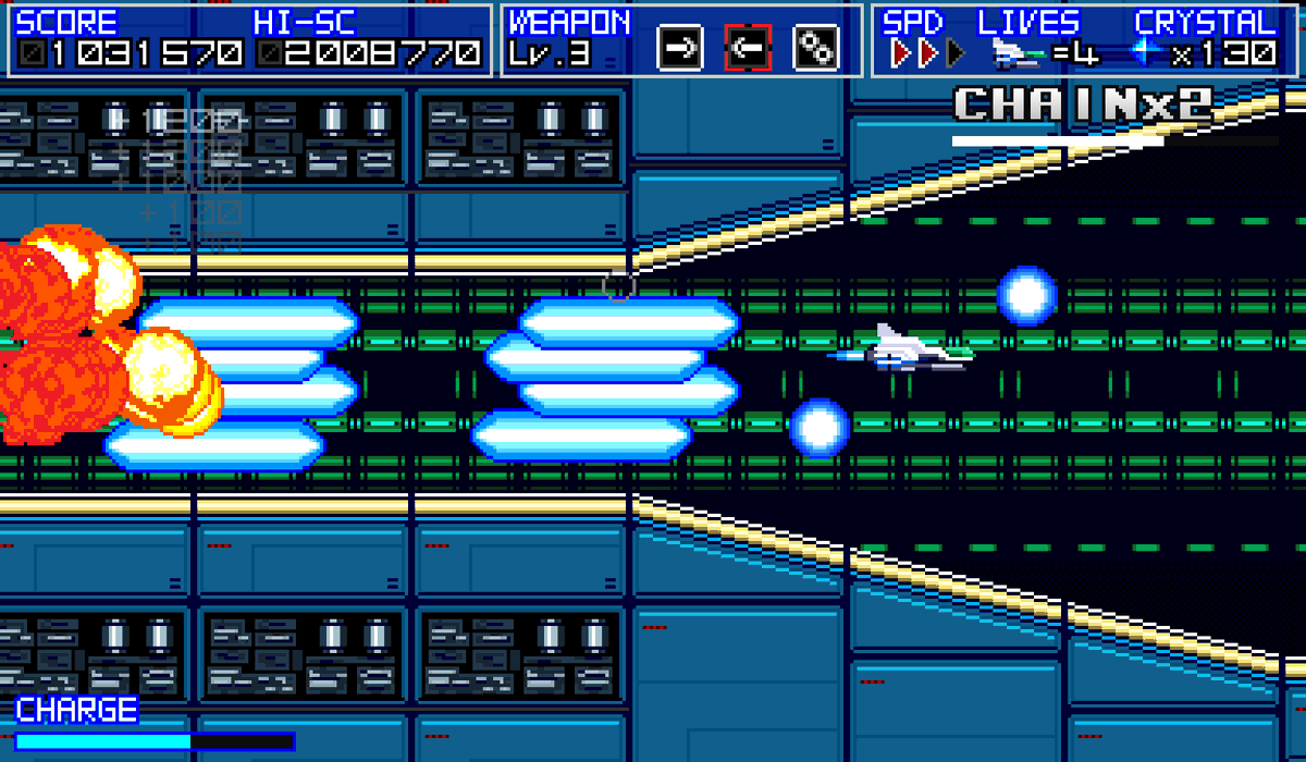 Terarin55's tweet image. ハイスピード横スクロールＳＴＧ！「Terra Flame（テラフレイム）」好評発売中！

懐かしいスタイルだけど遊びやすさは現代的な、爽快感溢れるＳＴＧです。ぜひ遊んでみてくださいね！

キャラバンモード搭載、オンラインランキング対応

store-jp.nintendo.com/list/software/…

#NintendoSwitch #TerraFlame