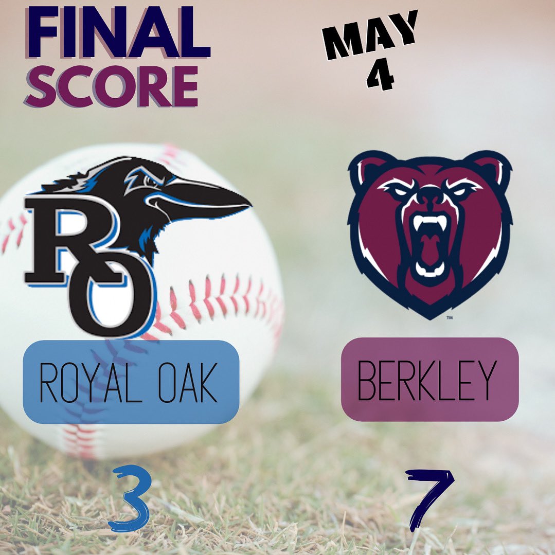Bears defeat Royal Oak 7-3 in game 1 of their league series. 

<a href="/BenjaminStree18/">Benjamin Streetman</a> 5 2/3 IP 2H 2R 0ER 12K
<a href="/LandonPugh1/">Landon Pugh</a> 1 1/3 IP 2K
<a href="/AidenRussell25/">Aiden Russell</a> 2-3 1 RBI
<a href="/Alexand64093793/">Alexander Beard</a> 1-3 2RBI

Bears host the Ravens tomorrow at 7 pm. #GoBears