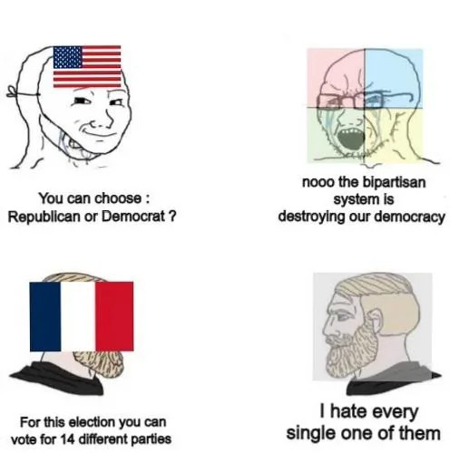 BestofPCM's tweet image. France: we don&apos;t like any of our 14 parties.