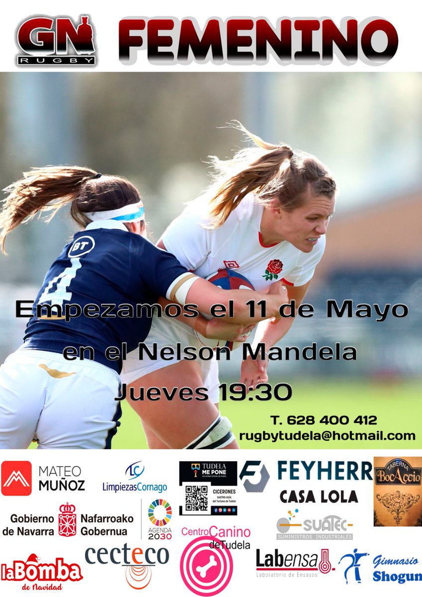 NavarraRugby's tweet photo. El Gigantes Navarra Rugby anima a todas las mujeres de La Ribera a conocer este deporte y a formar parte del equipo femenino del GNR.
Empezamos a entrenar el jueves 11 /05 a las 19:30h en el Estadio Municipal Nelson Mandela de Tudela. Ven a probar!!! https://t.co/asInj1qY8F