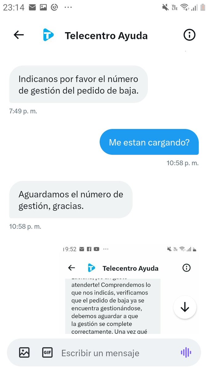 cacciagrano's tweet photo. @TelecentroAr ????? Porque no se ponen de acuerdo? Da de baja a todos los que se dieron de baja! Es una conversación de locos! https://t.co/oSYvYqFPmb