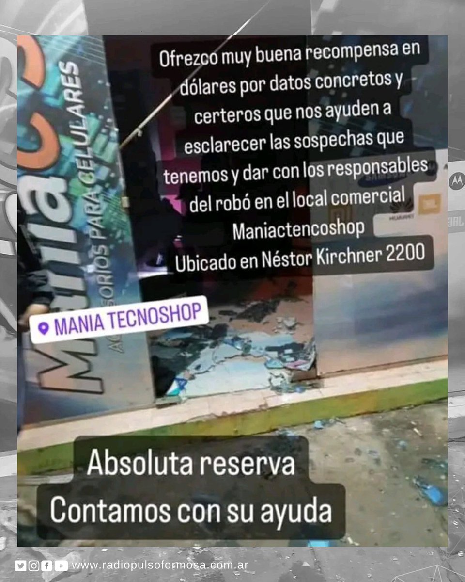 FormosaRadio's tweet photo. ⚠️ #ALERTA • INSEGURIDAD EN FORMOSA❗️
👉 Dueño del local ofrece una recompensa en DÓLARES.
.
.
#COMPARTIR #SOLIDARIDAD #DATOS #robo #hurto #policiales #cuidado #ciudad #recompensa #redes #viral #pedido #datos #ciudaddeformosa #formosacapital #formosaargentina https://t.co/gd89SvQ0ON