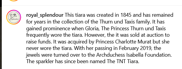RobinLynnKing2's tweet photo. #EverythingRoyal #RoyalTiara
This tiara was created in 1845 and has remained for years in the collection of the Thurn und Taxis family. It has gained prominence when Gloria, The Princess Thurn und Taxis frequently wore the tiara. https://t.co/2foh8M5Syx
