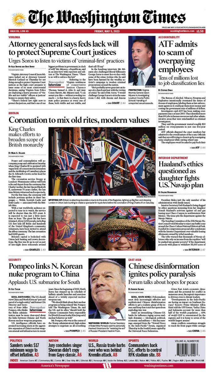Mark_Kellner's tweet photo. #FrontPageFriday — Honored that my story on #Coronation2023 is on page A1 of The Washington Times. Link to online version in the FIRST comment below. https://t.co/5NLpgfZzaN