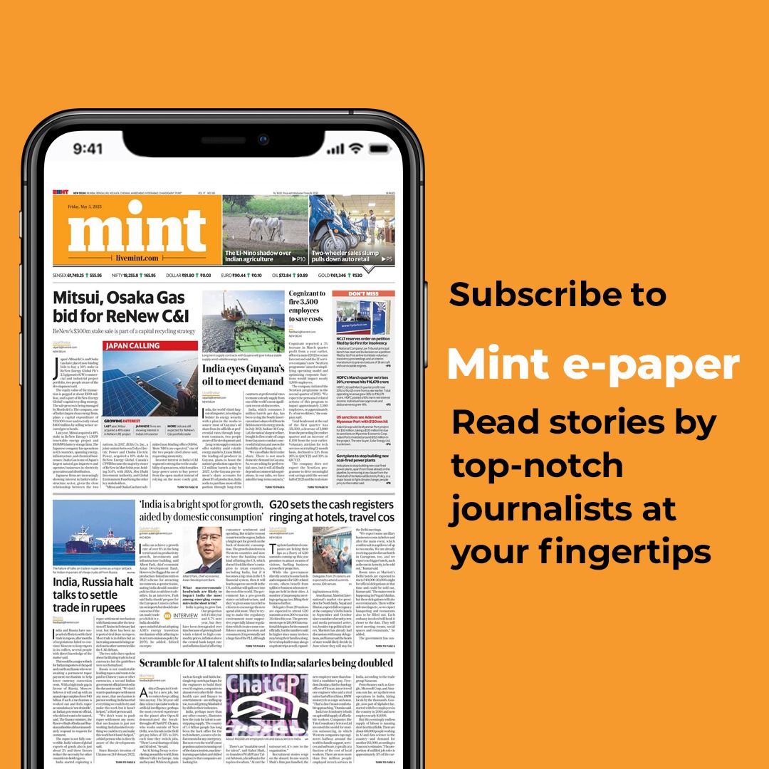 livemint's tweet image. #Mitsui, #OsakaGas bid for #ReNew C&amp;amp;I | #India eyes #Guyana's oil to meet demand | #G20 sets the cash registers ringing at hotels, travel cos

Read today's e-paper here: epaper.livemint.com