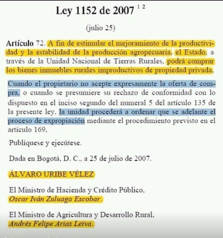 <a href="/MiguelPoloP/">POLO POLO</a> La ley de expropiación la impuso su tan amado <a href="/AlvaroUribeVel/">Álvaro Uribe Vélez</a> Imbécil .