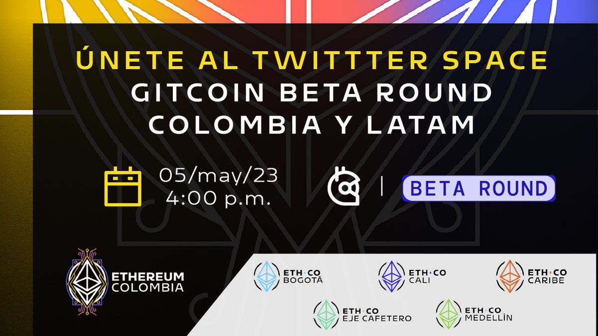 EthColombia's tweet photo. Ven a conocer los proyectos colombianos, latinos y del caribe que están participando en @gitcoin #BetaRound !
🔔 activa el recordatorio y comparte con los nodos de la comunidad ETH•CO 🦄🇨🇴
.
@etharauca @ethcobogota @ethereum_cali @EthereumCaribe @ethejecafetero @EthMedellin https://t.co/40uMRdZY8U