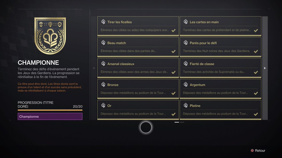 LightInfected's tweet photo. #Bungie  Votre titre du Jeux des Gardiens dans #Destiny2 en mode dorée est défectueuse 😭😭😭 
Après du gros farm je peux même pas le mettre en dorée https://t.co/0zsokQ9lLg