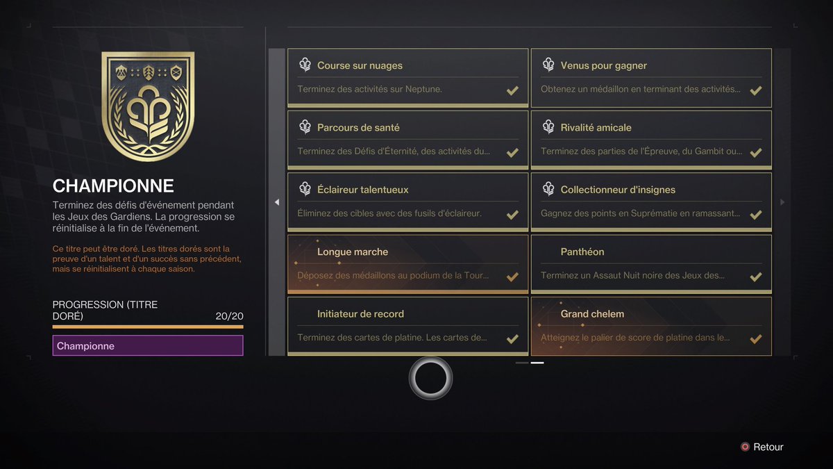 LightInfected's tweet photo. #Bungie  Votre titre du Jeux des Gardiens dans #Destiny2 en mode dorée est défectueuse 😭😭😭 
Après du gros farm je peux même pas le mettre en dorée https://t.co/0zsokQ9lLg