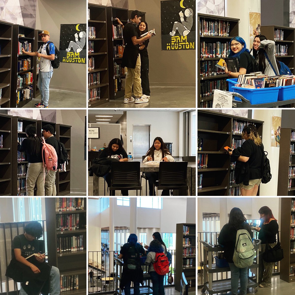 MaggieMoo86's tweet photo. 📚🕵️‍♀️📖 Recent events @SHMSTC LMC! 🎉 Students have enjoyed book browsing 📚, open circulation, and can request special titles 😎 to be added to our ever growing collection or sent home to read during summer months!🙌 #TigersRead #ReadersLead #SHMSTClibrary 📚🤓📖 @HISDLibraryServ https://t.co/DvcNP6PkZS