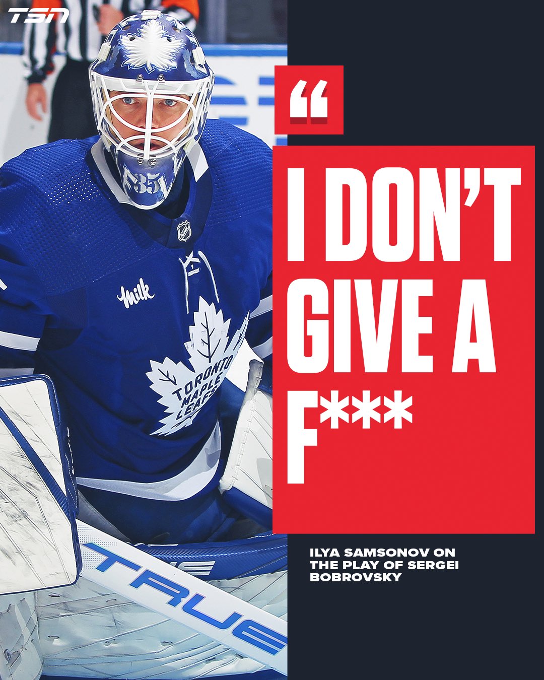 Leafs' Samsonov on Bobrovsky's play: 'I don't give a f---