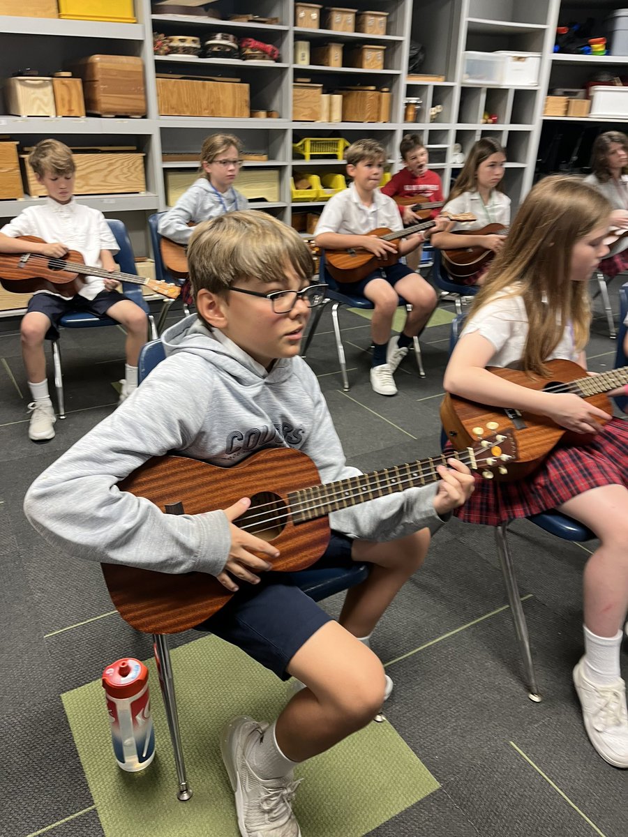 Fifth graders have been learning how to play the baritone ukulele.  We’ve focused on chords G, Em, C, Am and D.