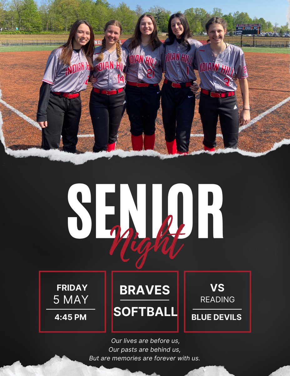 This group of seniors are the epitome of leadership, bravery, and loyalty! Celebrate them as they take the Home of the Braves Stadium one last time…. Friday May 5th, 4:45pm. At 5 our seniors will lead our team into battle against the Blue Devils! Come support us get loud!