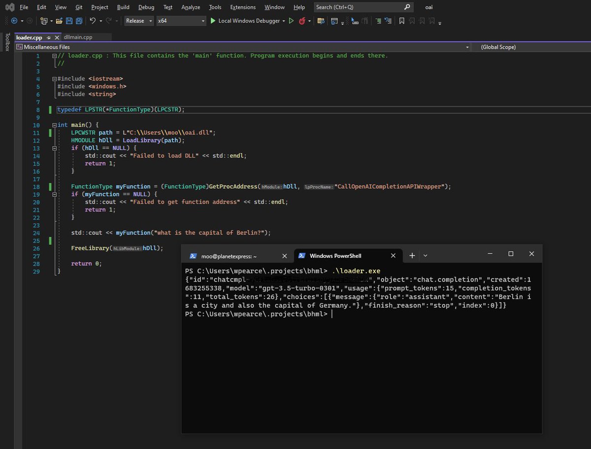 Fun little DLL making a request out to an LLM. Still have some troubleshooting left with sRDI. While it’s ultimately just a we request, LLMs + Ops os fun to think about.