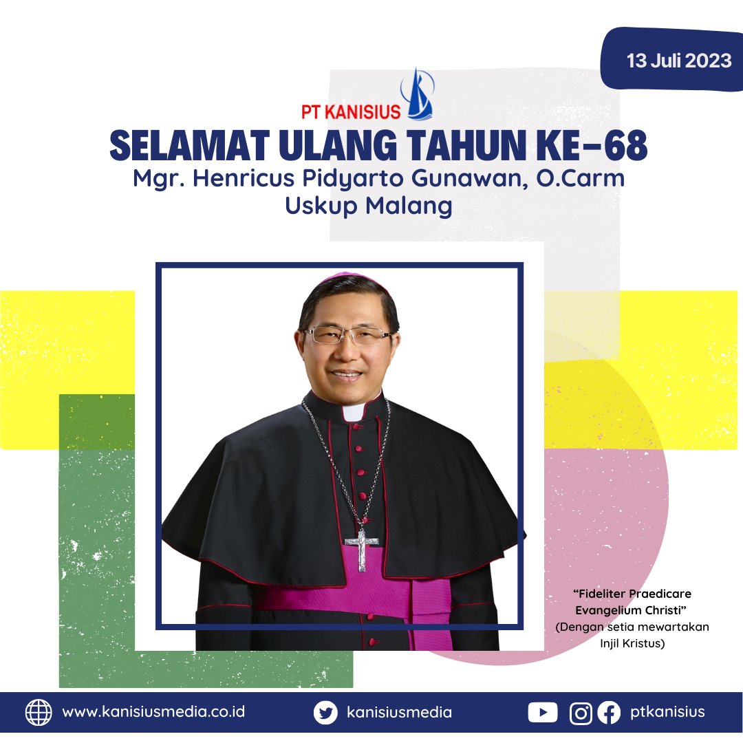 kanisiusmedia's tweet photo. Segenap Keluarga Besar PT Kanisius Mengucapkan Selamat Merayakan Ulang Tahun Ke-68

Mgr. Henricus Pidyarto Gunawan, O.Carm
Uskup Malang

#penerbitkanisius #bukukanisius #kanisiusbooks #katolisitas #100tahunkanisius #citadankaryawarnaiindonesia #KeusukupanMalang https://t.co/JdNIAiKbvL
