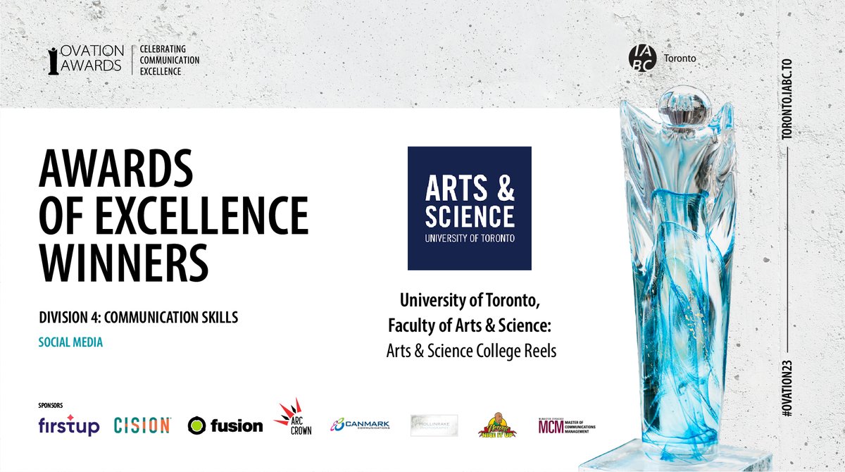 IABCToronto's tweet photo. ‘Arts & Science College Reels’ by University of Toronto, Faculty of Arts & Science bags Award of Excellence in Communication Skills for Social Media @UTSC #OVATION23 #IABCTO https://t.co/tKHe5ddZRU