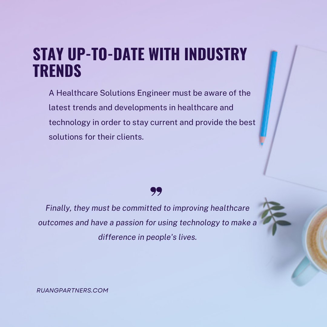 A Healthcare Solutions Engineer is an individual who combines knowledge of healthcare and software engineering to design, develop and implement technological solutions to improve healthcare delivery and outcomes.

#healthcare #engineer #softwareengineering #design #ruangpartners