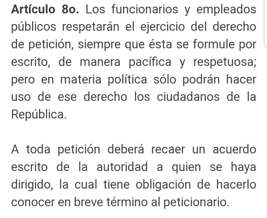 ZUEMYRT's tweet photo. Mi derecho de petición en singular , está fundamentado en el artículo 8vo de la constitución Lic @blancamendozav adjunto la imagen para mi petición y me sea proporcionado el folio para seguimiento https://t.co/87f60GcMpt